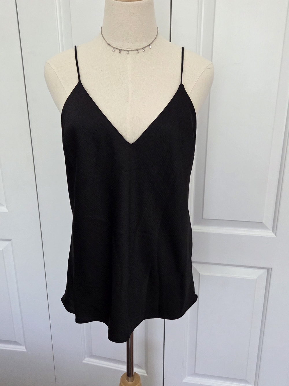 Express Satin V-Neck Cami Tank Top in Black